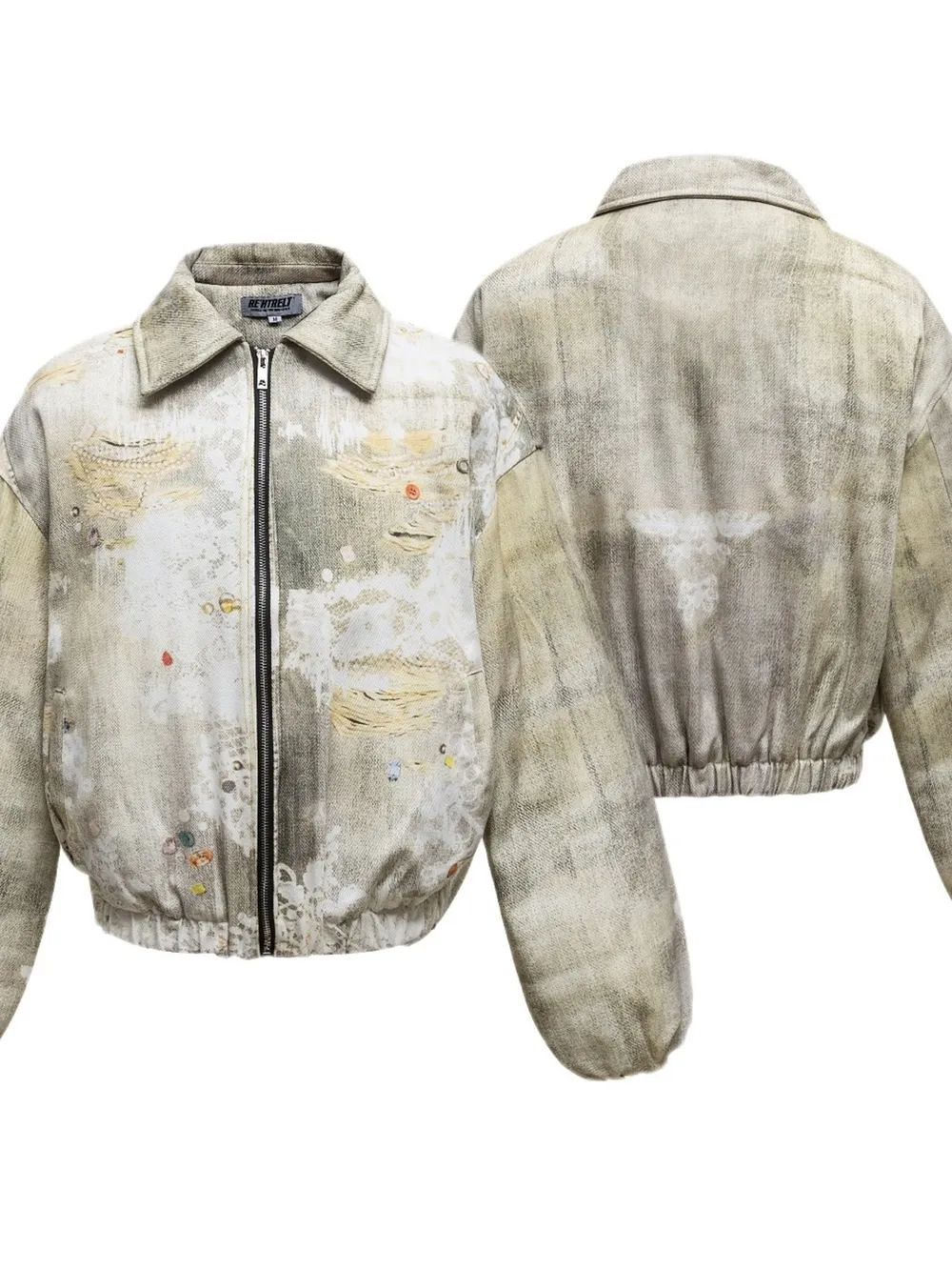 Men's Distressed Paint Splatter Zip Up Jacket, image 3