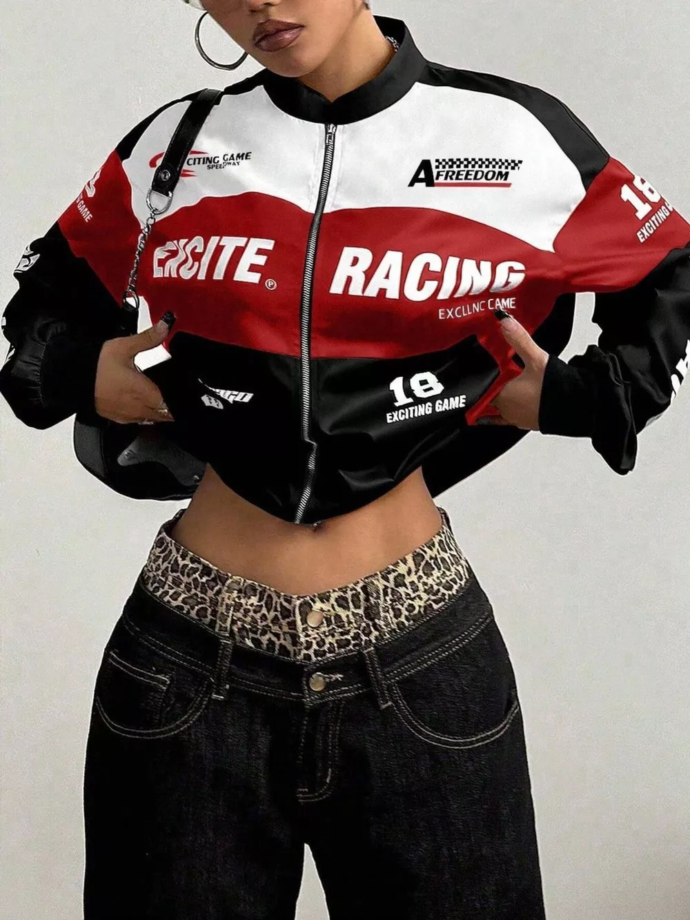 Letter Print Zip Up Jacket, image 4