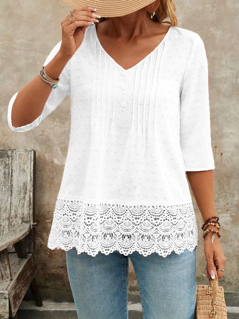 Lace Hem V-Neck Blouse, image 15