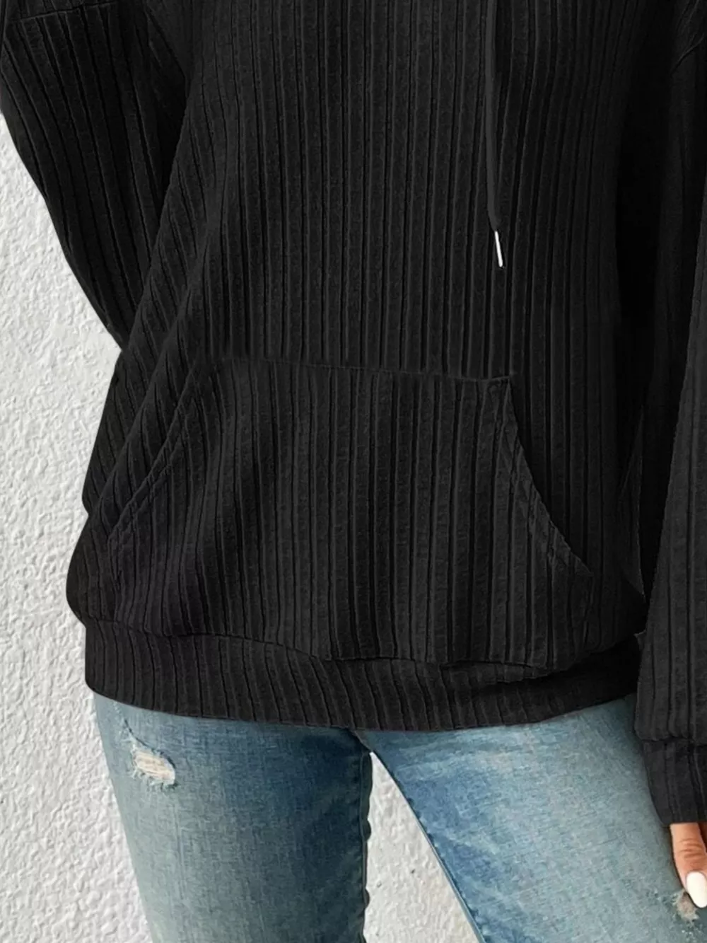 Ribbed Knit Long Sleeve Hoodie, image 6
