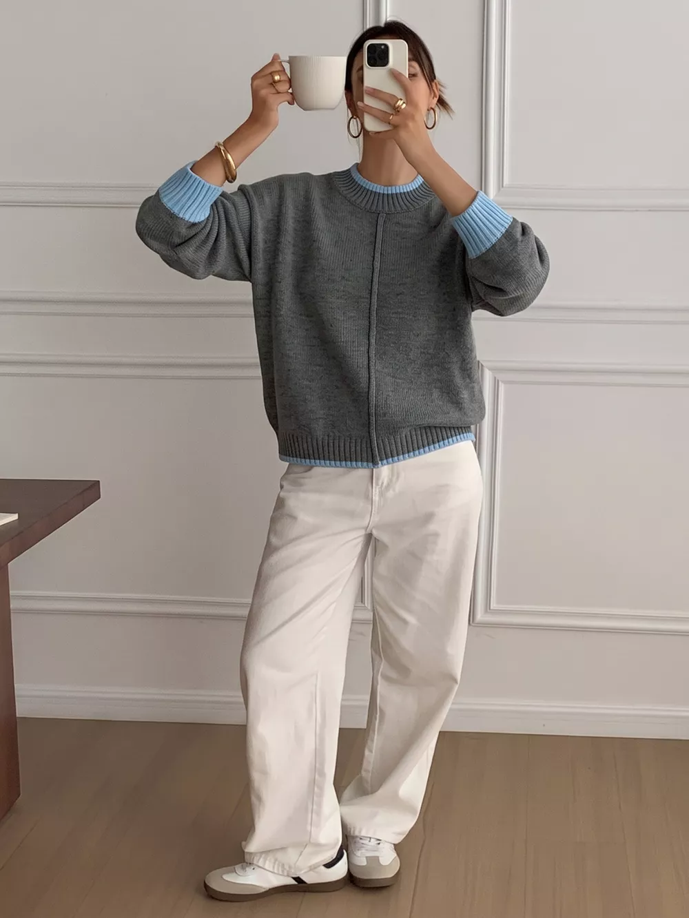 Contrast Trim Crew Neck Sweater, image 6