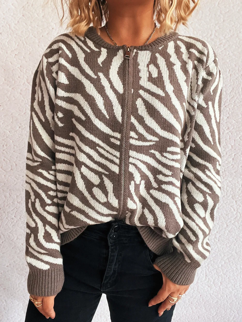 Zebra Print Zip Up Cardigan, image 15