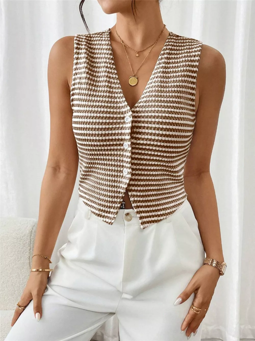 Striped Knit V-Neck Vest, image 10