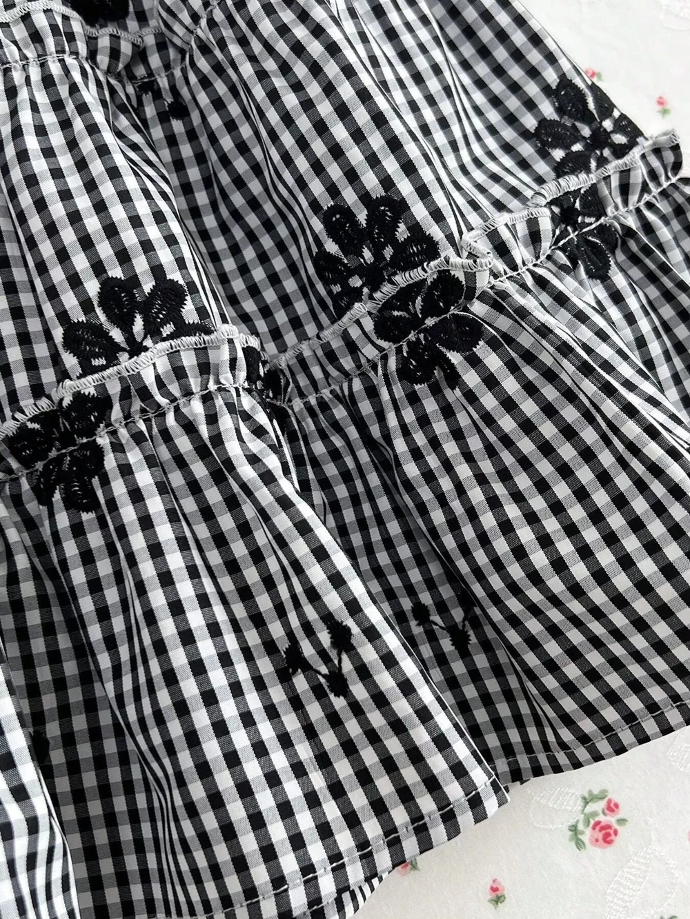 Gingham Floral Tiered Mini Dress, image 5