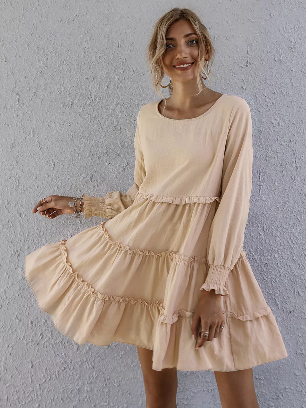 Ruffle Tiered Long Sleeve Mini Dress, image 3