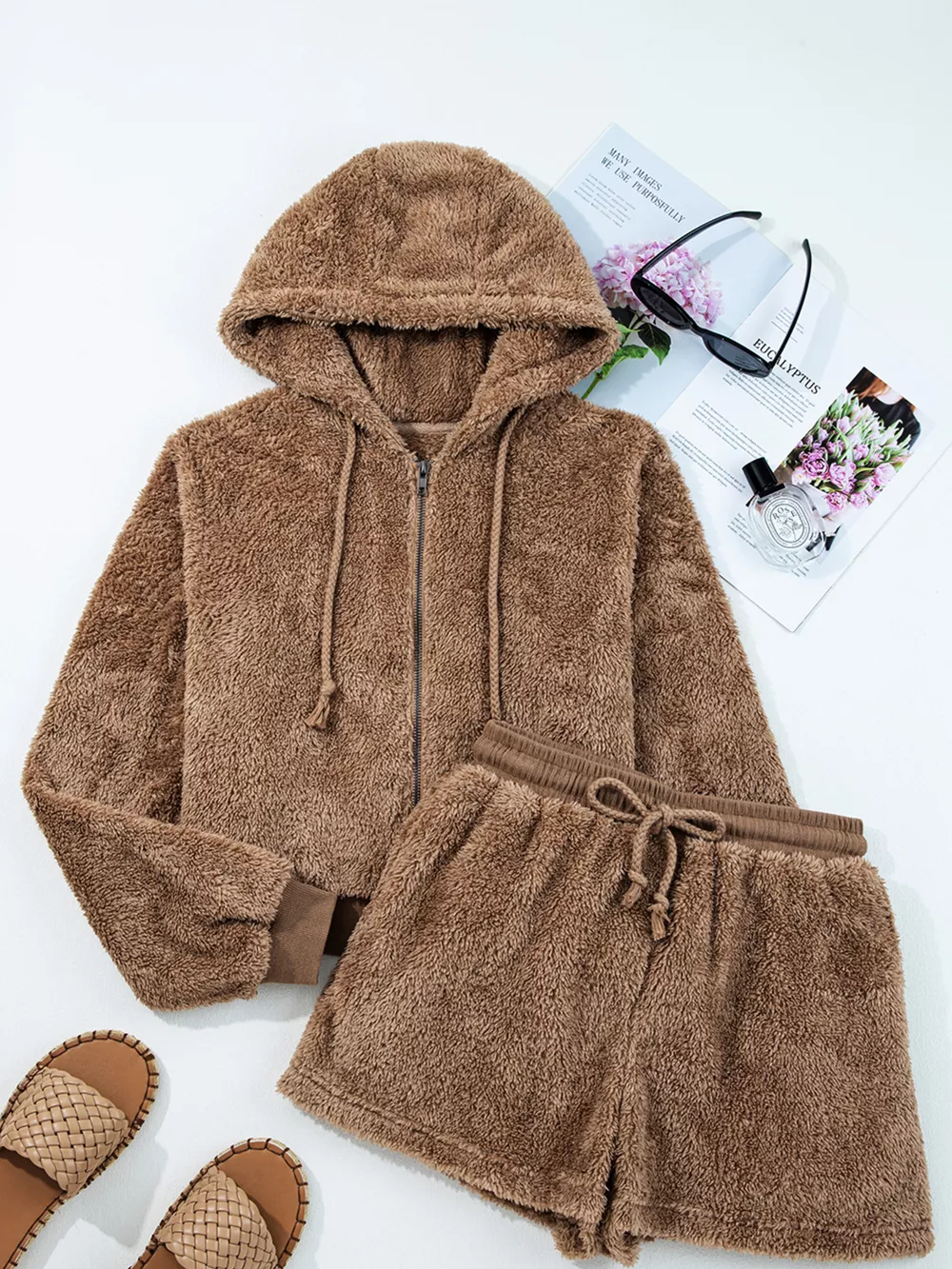 Zip Up Hoodie and Drawstring Shorts 2pcs Outfit, image 6