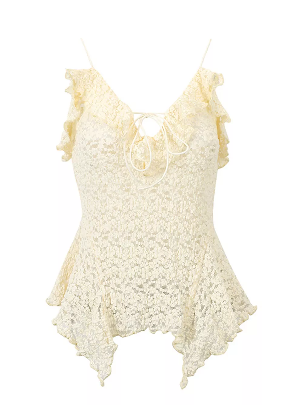 Lace Ruffle Trim Tie-Front Cami, image 5