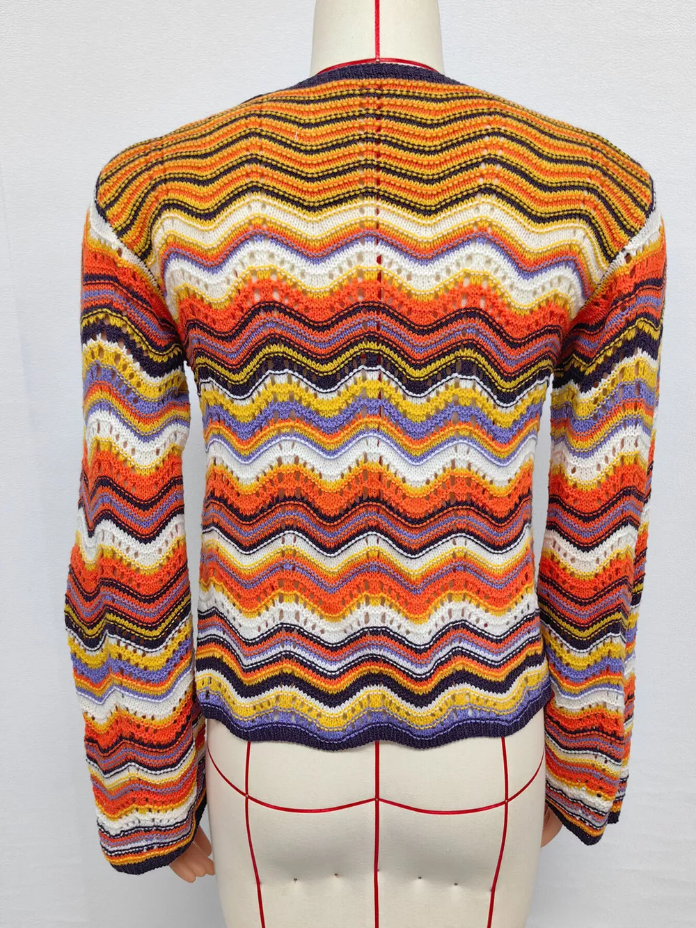 Vibrant Chevron Striped Tie-Front Knit Cardigan, image 7