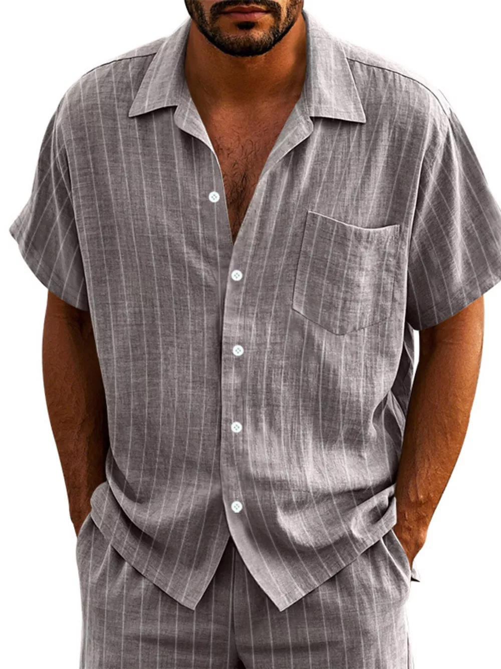 Men's Full Size Casual Striped Short Sleeve Shirt Plus Size, image 5