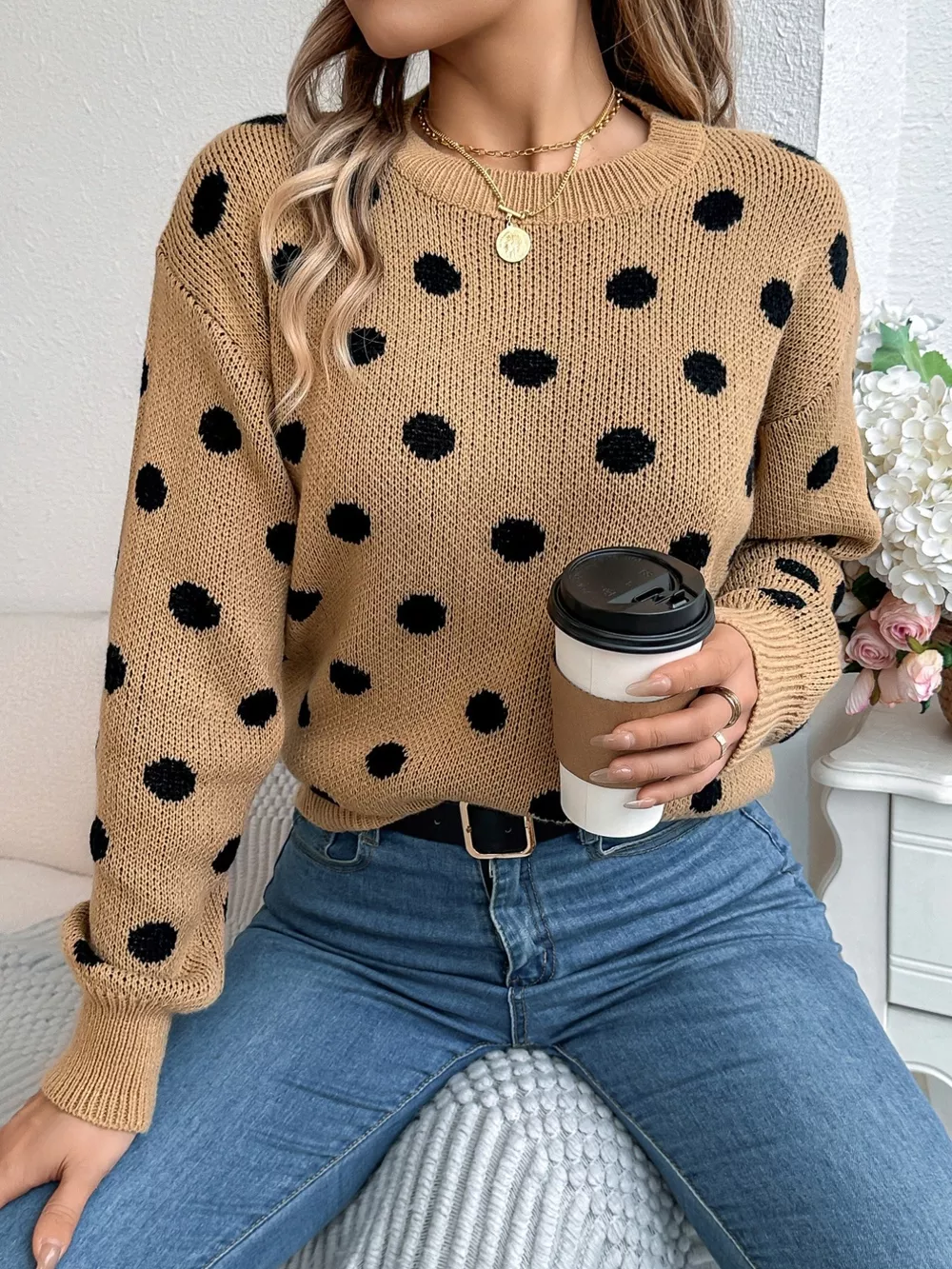 Polka Dot Round Neck Sweater, image 5