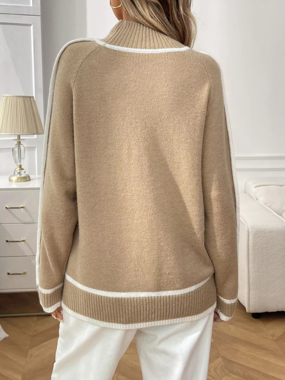 Contrast Trim Turtleneck Long Sleeve Sweater, image 6