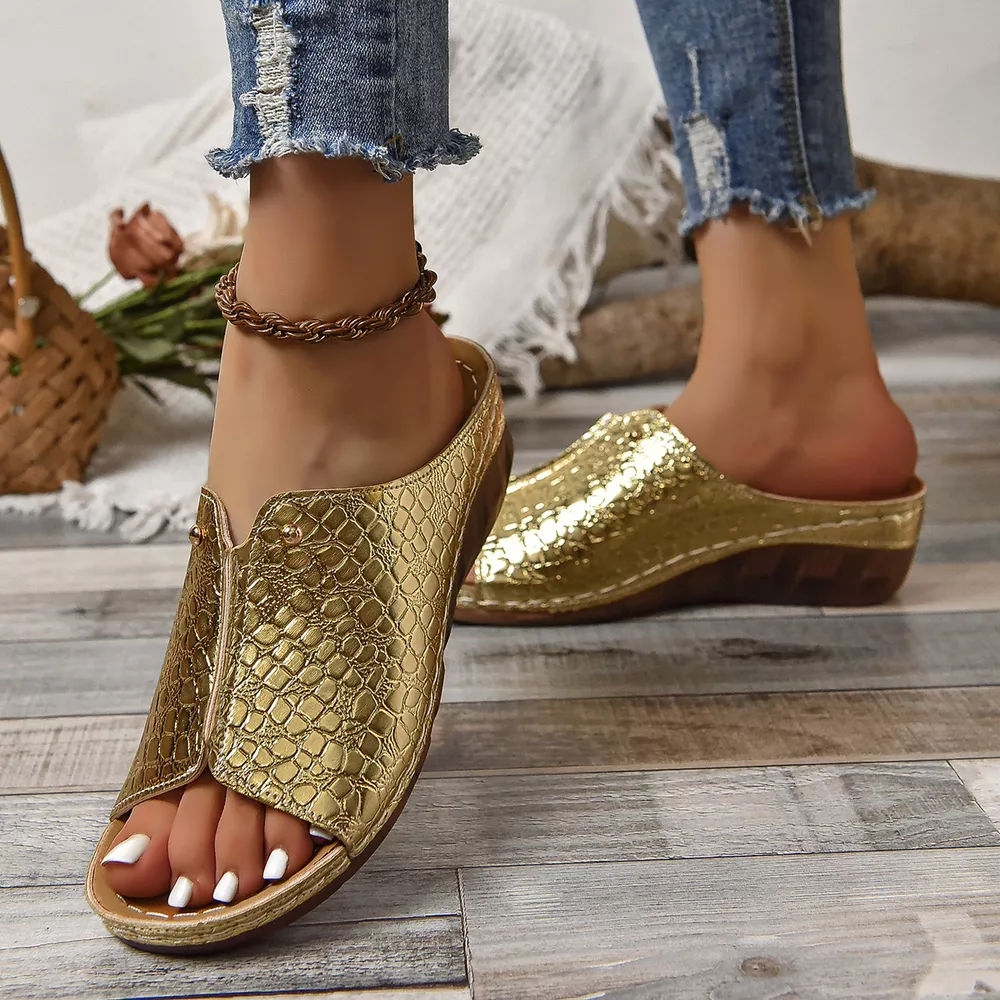 Crocodile-Embossed Wedge Sandals, image 15
