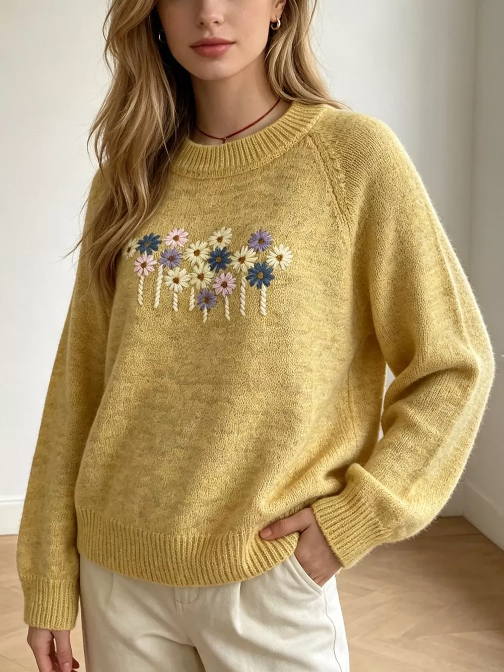Floral Embroidered Round Neck Sweater, image 23