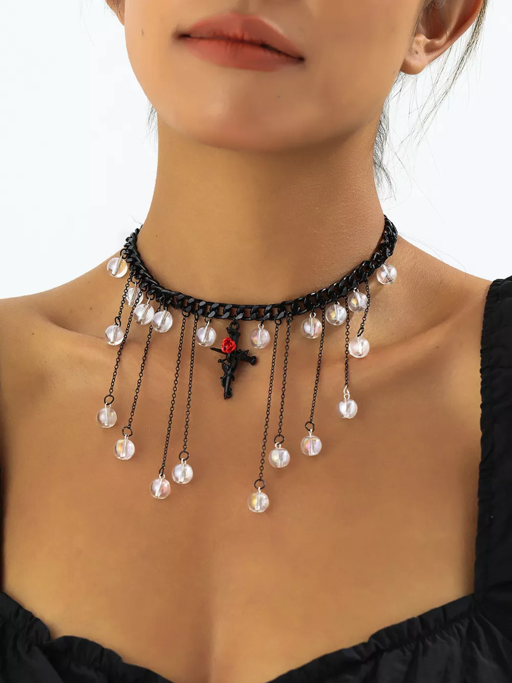 Gothic Rose Cross Dangle Necklace, image 4