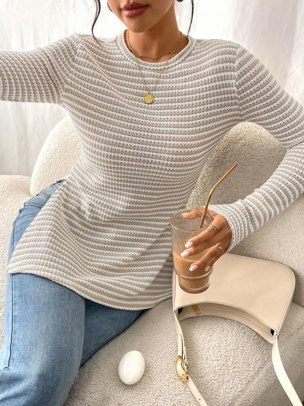 Side Slit Striped Long Sleeve T-Shirt, image 10