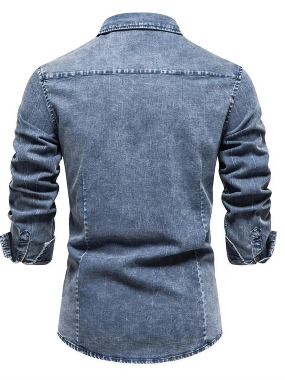 Men's Button Up Long Sleeve Denim Shirt, image 4