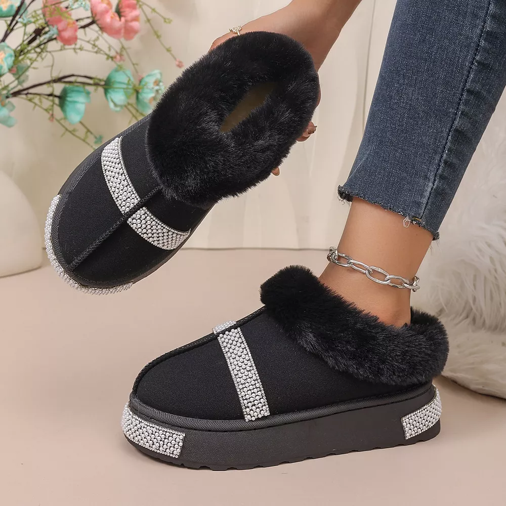 Rhinestone Embellished Faux Fur Lined Platform Boots, image 3