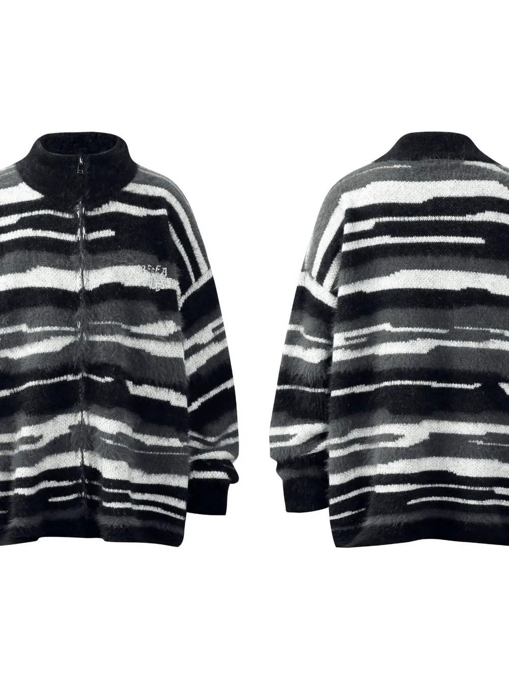 Men's Striped Fuzzy Zip-Up Cardigan, image 4