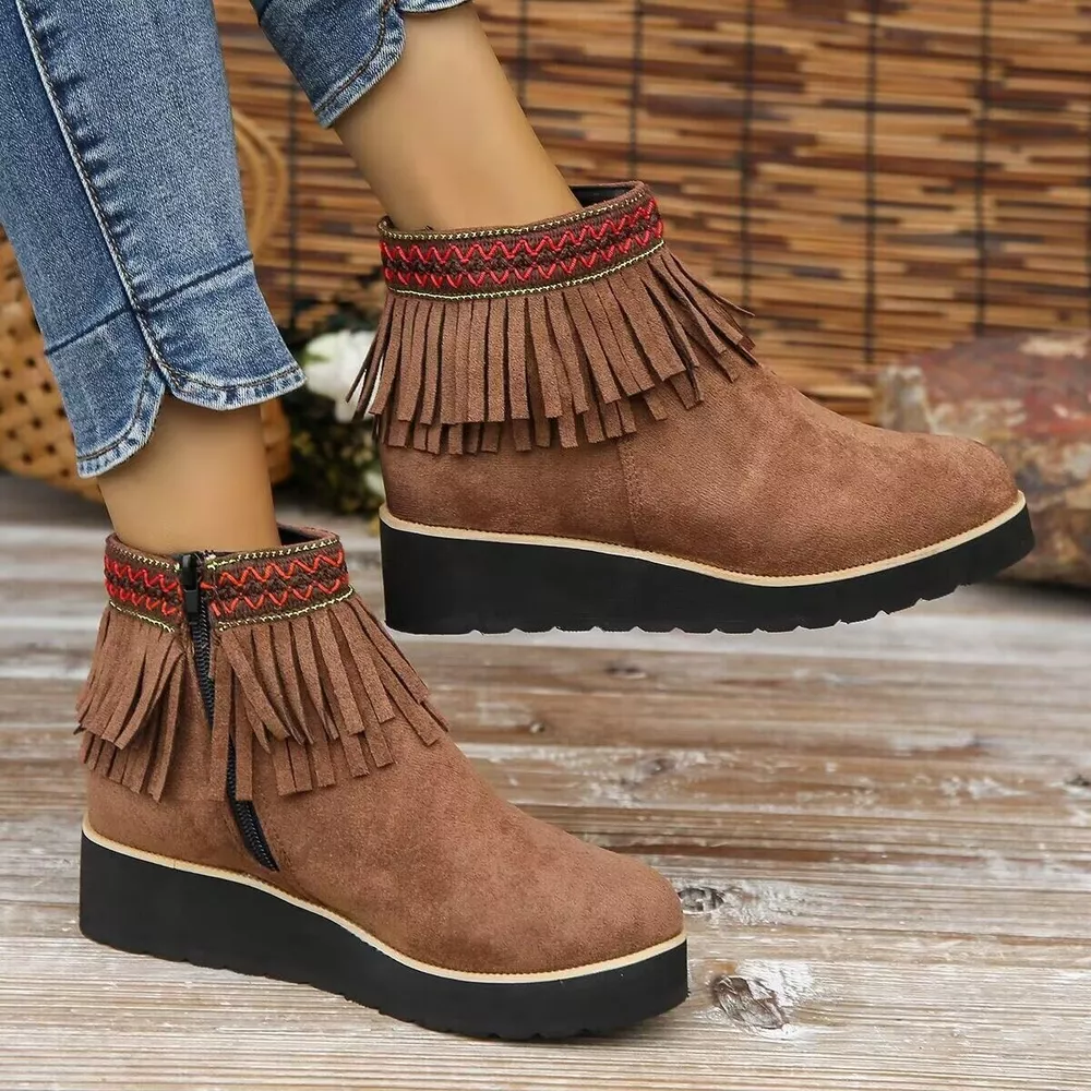 Fringe Round Toe Ankle Boots, image 14