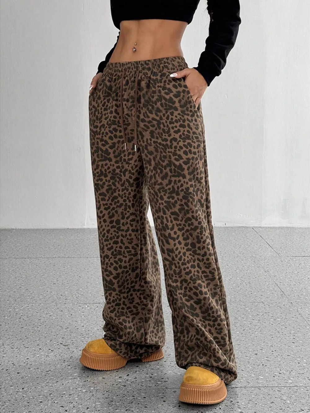 Leopard Wide-Leg Drawstring Pants, image 2