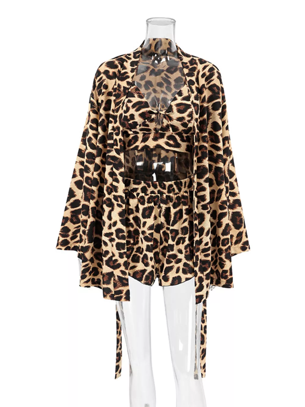 Leopard Cami & Cardigan and Shorts Three-Piece Lounge Set, image 6
