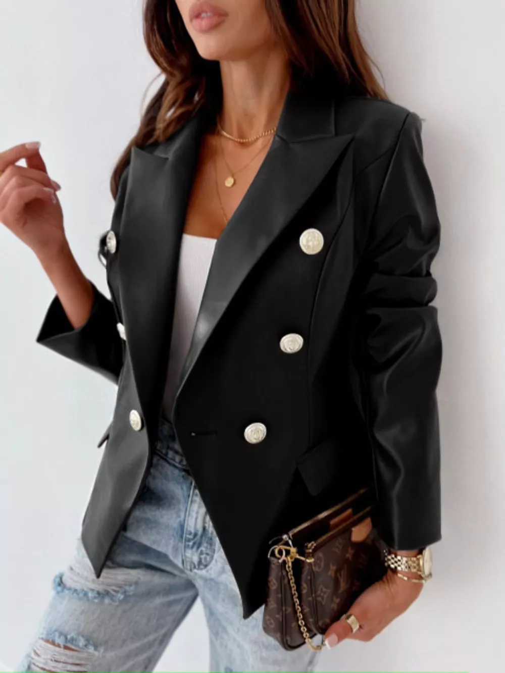 Lapel Collar Leather Blazer, image 8