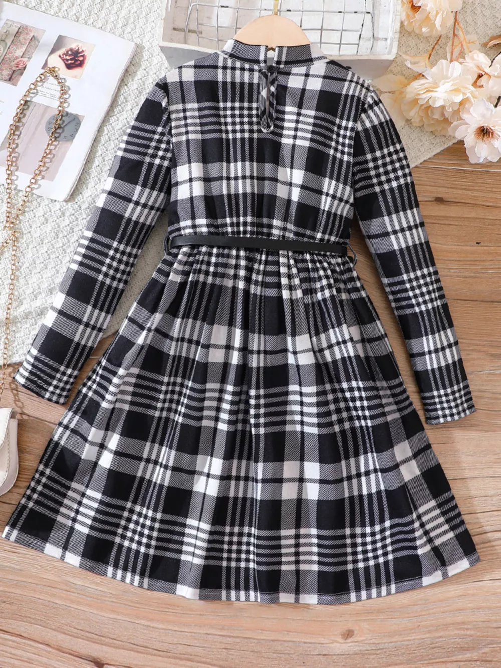 Children's Plaid Print Long Sleeve Dress, image 2