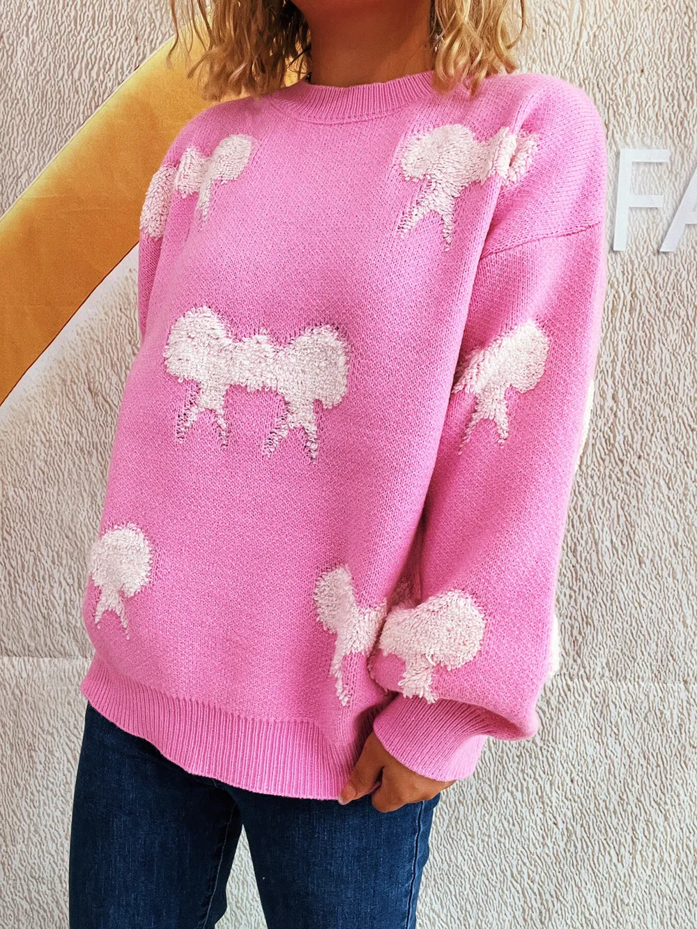 Bow Pattern Round Neck Sweater, image 14