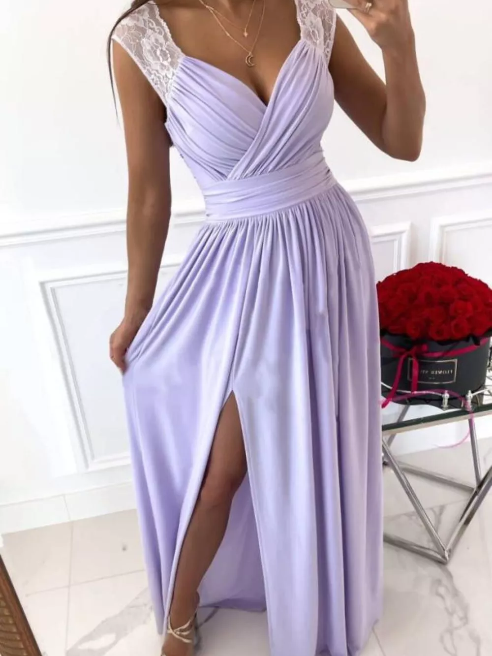 High Slit Lace Detail Maxi Dress, image 6