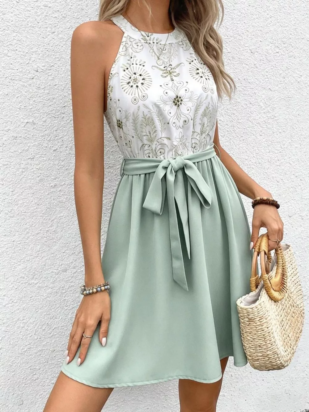 Sleeveless Tie Waist A-Line Dress, image 3