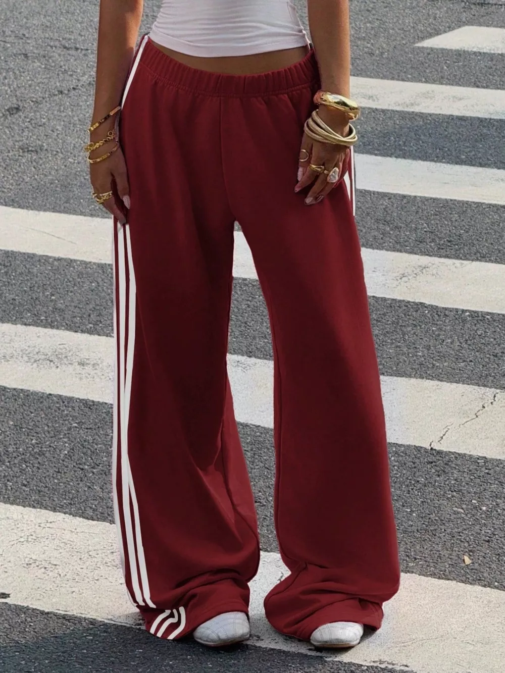 High-Waisted Wide-Leg Track Pants with Side Stripes, image 14