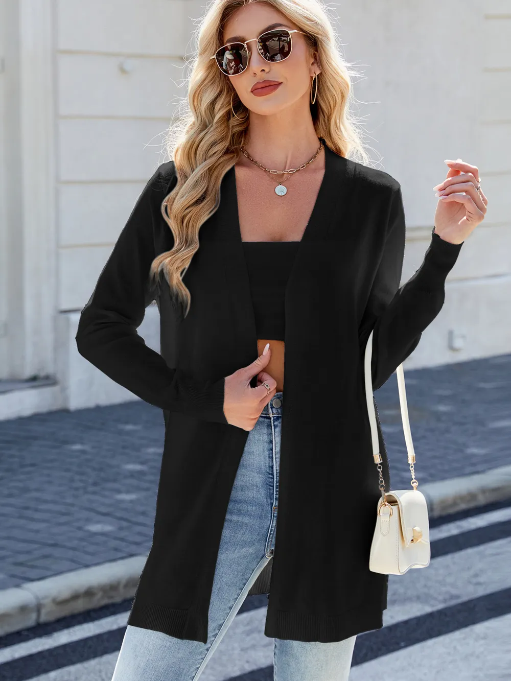 Striped Open Front Cardigan with Relaxed Fit, image 14