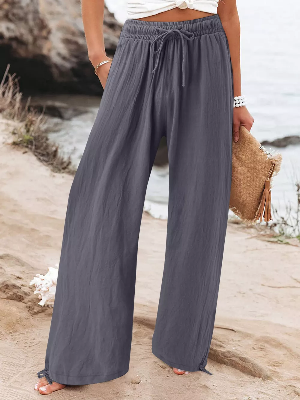 Full Size Drawstring Wide Leg Pants Plus Size, image 7
