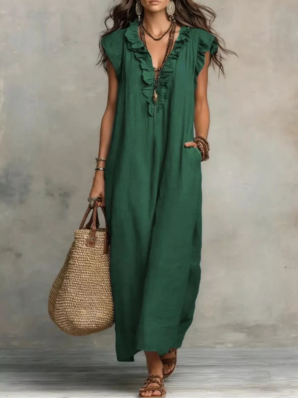 Ruffled V-Neck Maxi Dress, image 9