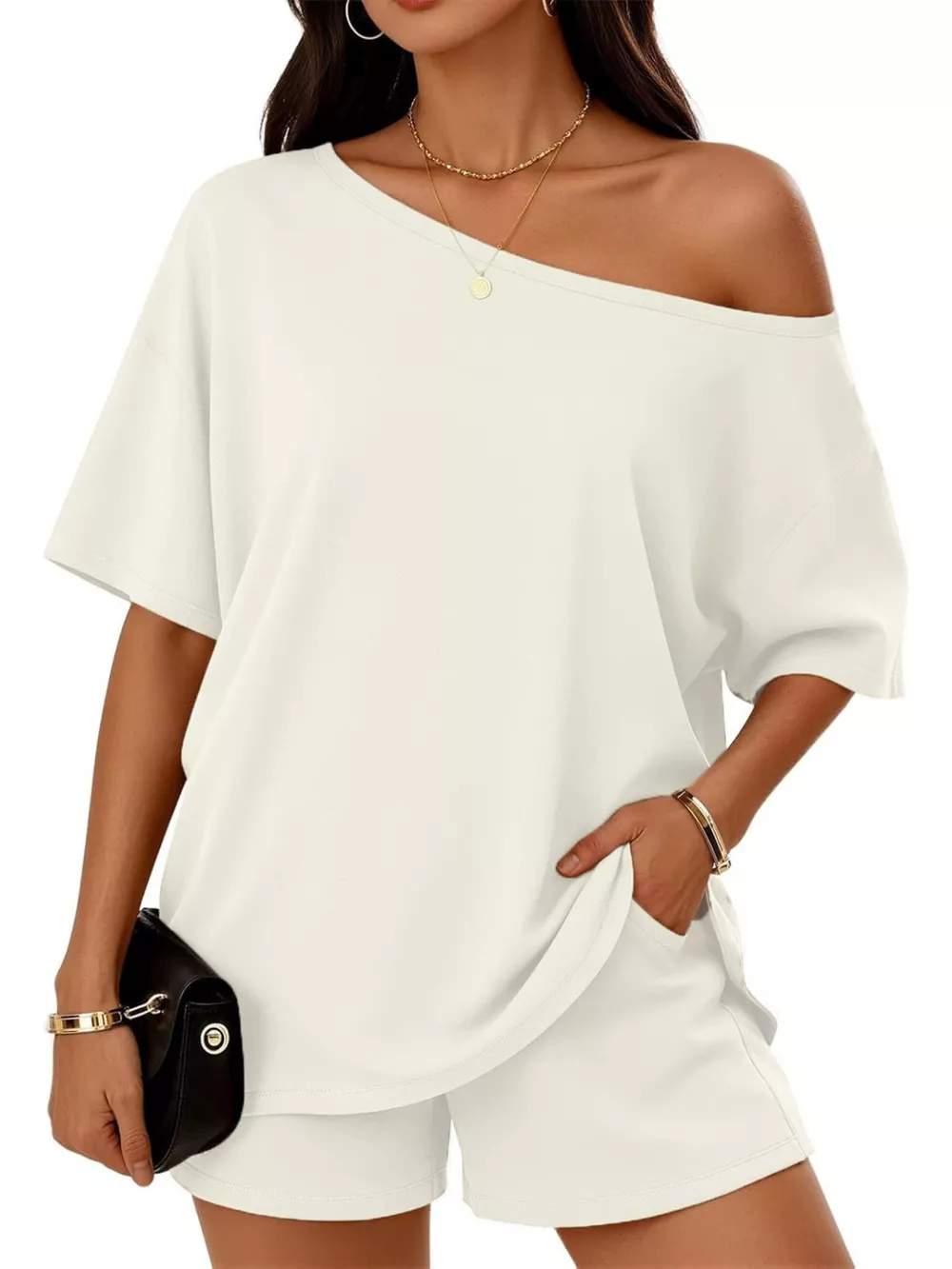 Full Size One Shoulder Top and Shorts Set Plus Size, image 15