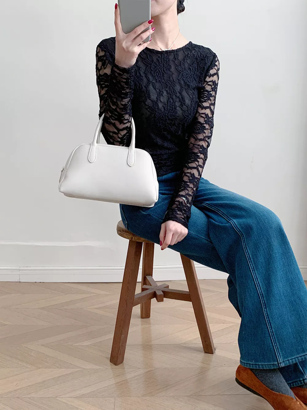 Lace Round Neck Long Sleeve Top, image 20