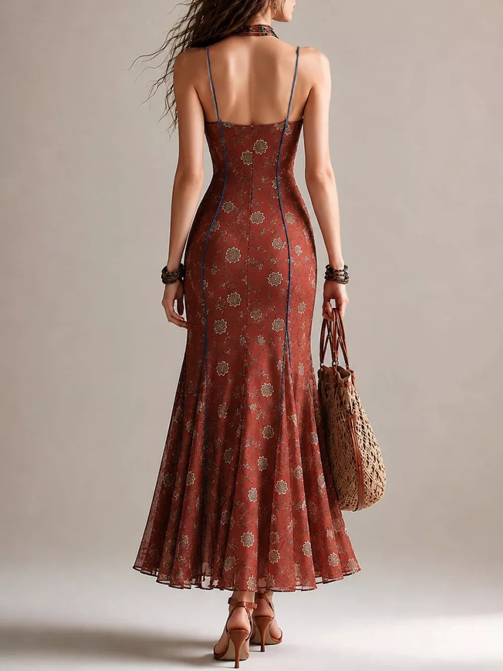 Floral Print Spaghetti Strap Maxi Dress with High Slit, image 2