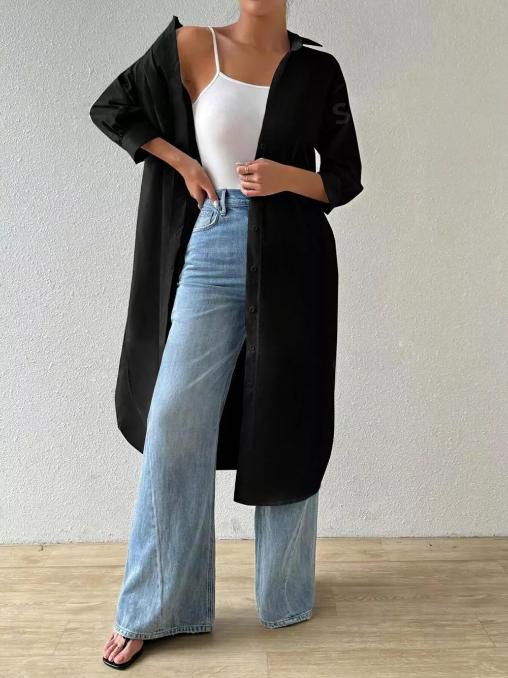 Button-Up Long Sleeve Longline Shirt, image 4