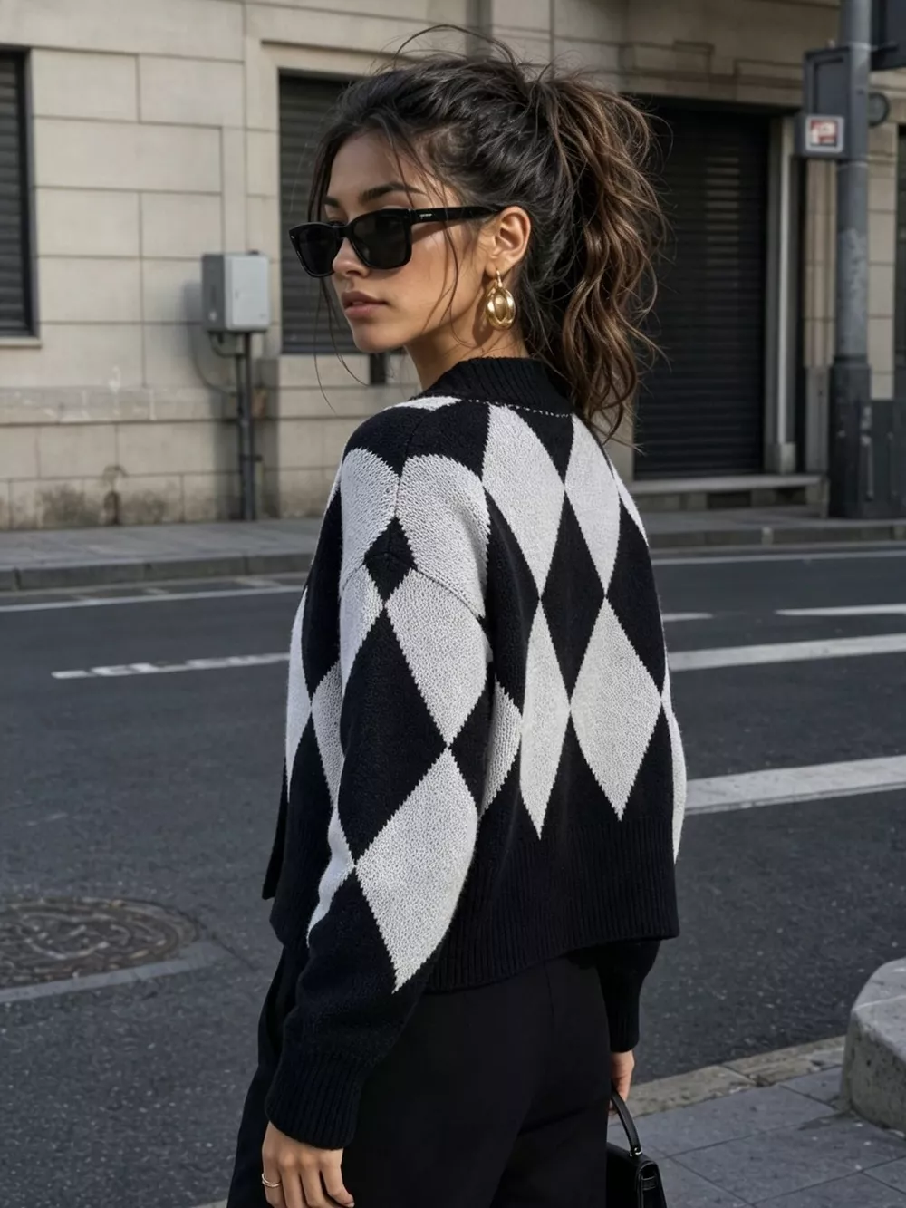 Argyle Pattern V-Neck Button-Down Cardigan, image 4