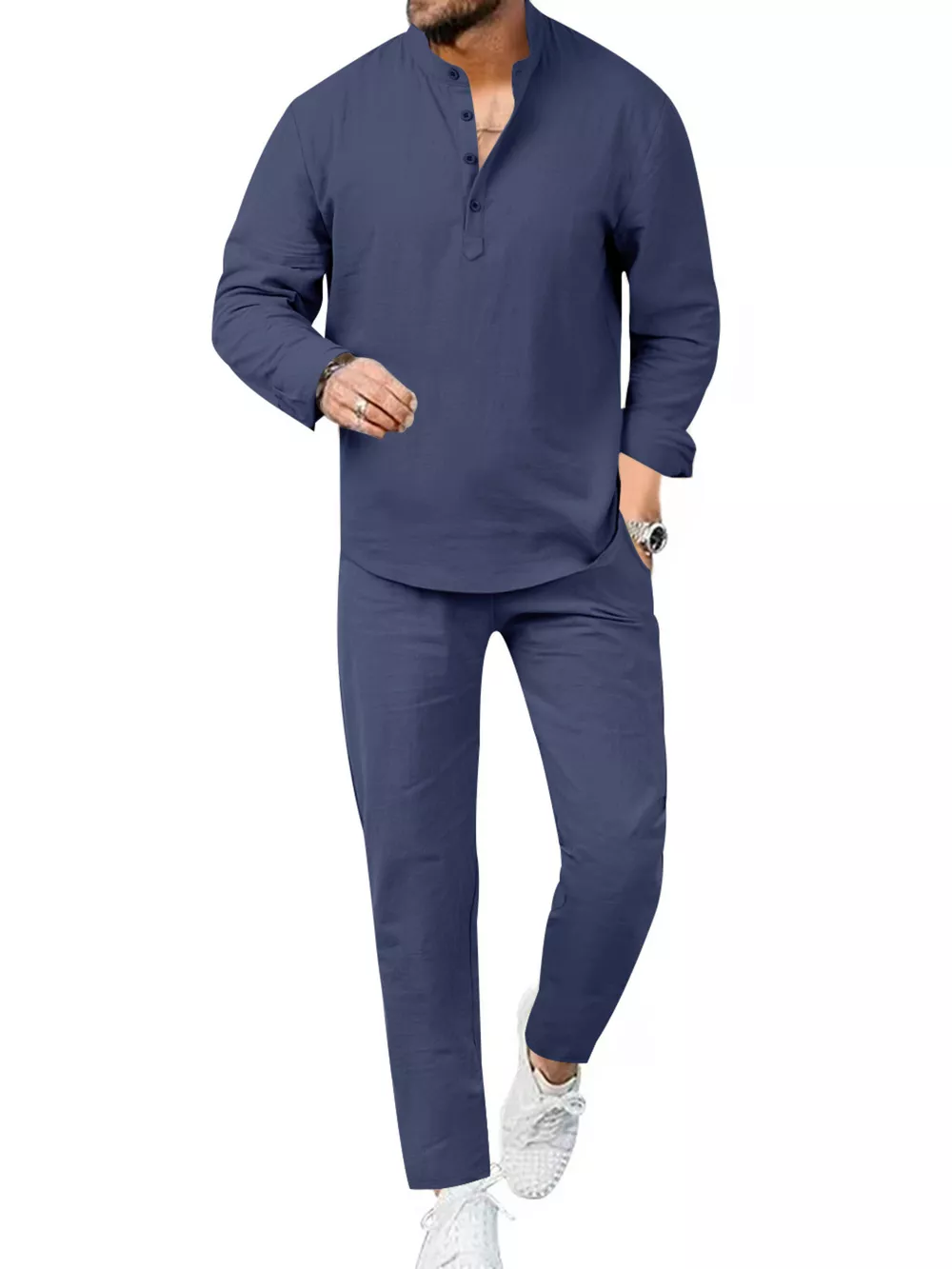 Men's Full Size Casual Long Sleeve Shirt and Pants Set Plus Size, image 8