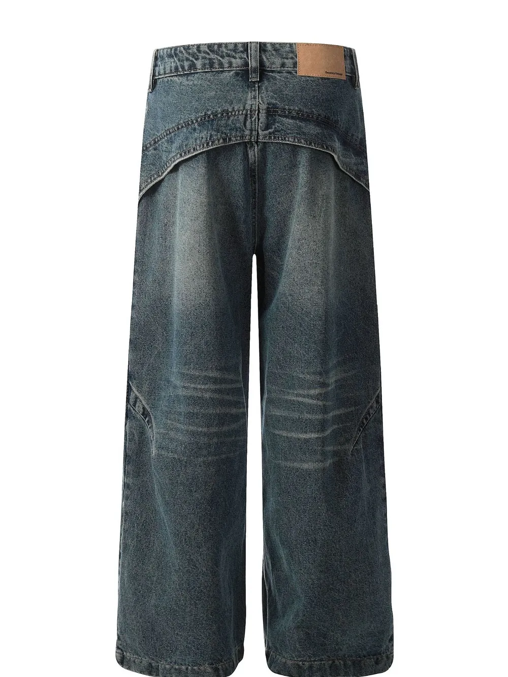 Men's Washed Straight Jeans with Unique Panel Design, image 3