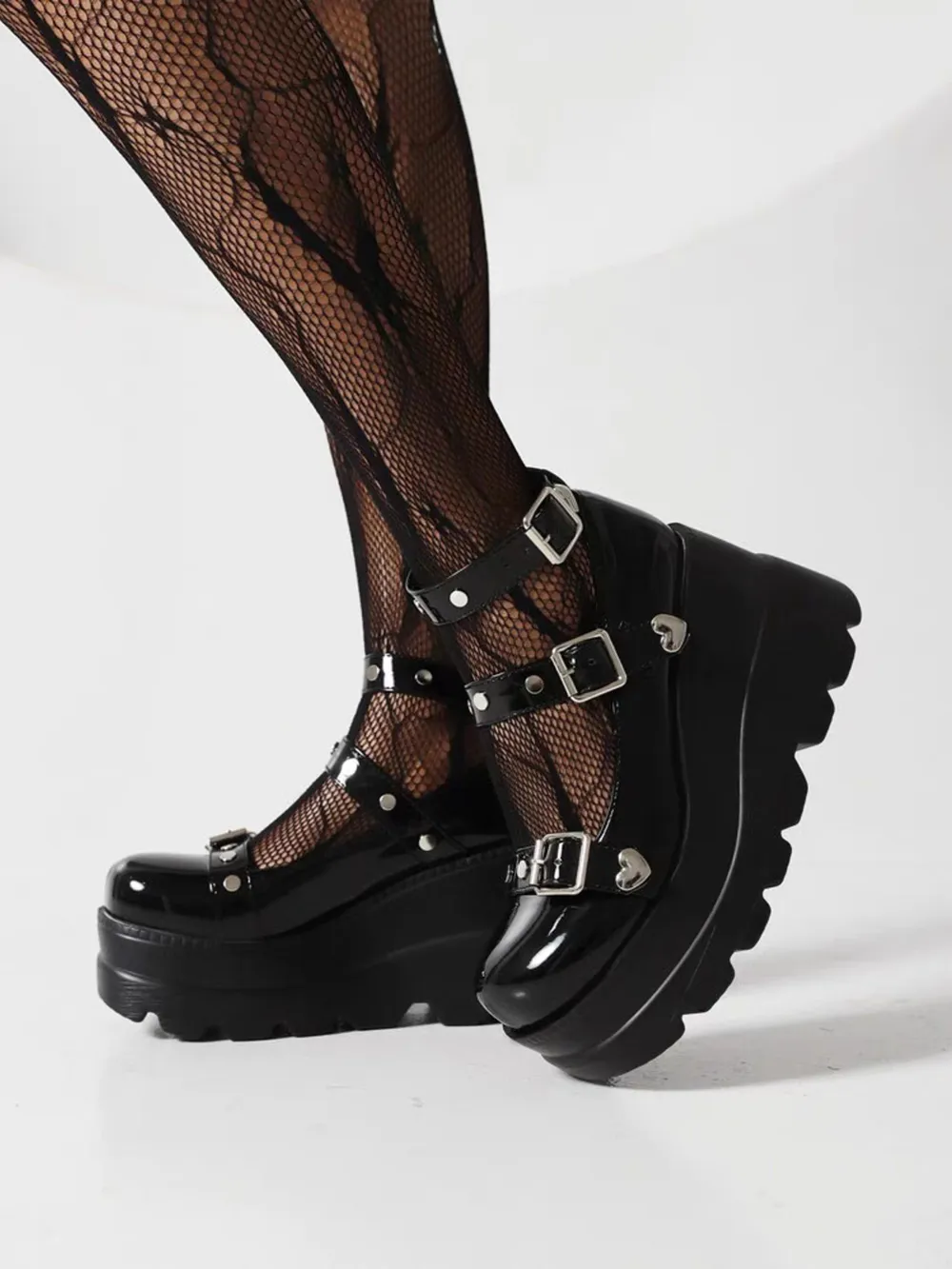 Platform Mary Jane Shoes with Triple Buckle Straps, image 5