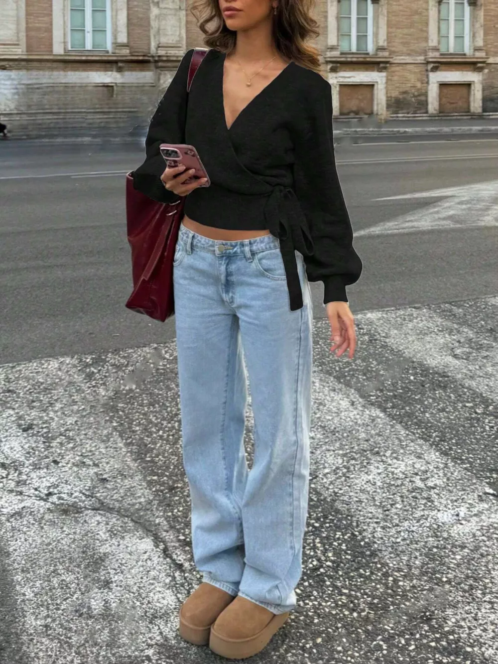 Tie Waist Surplice Sweater, image 7