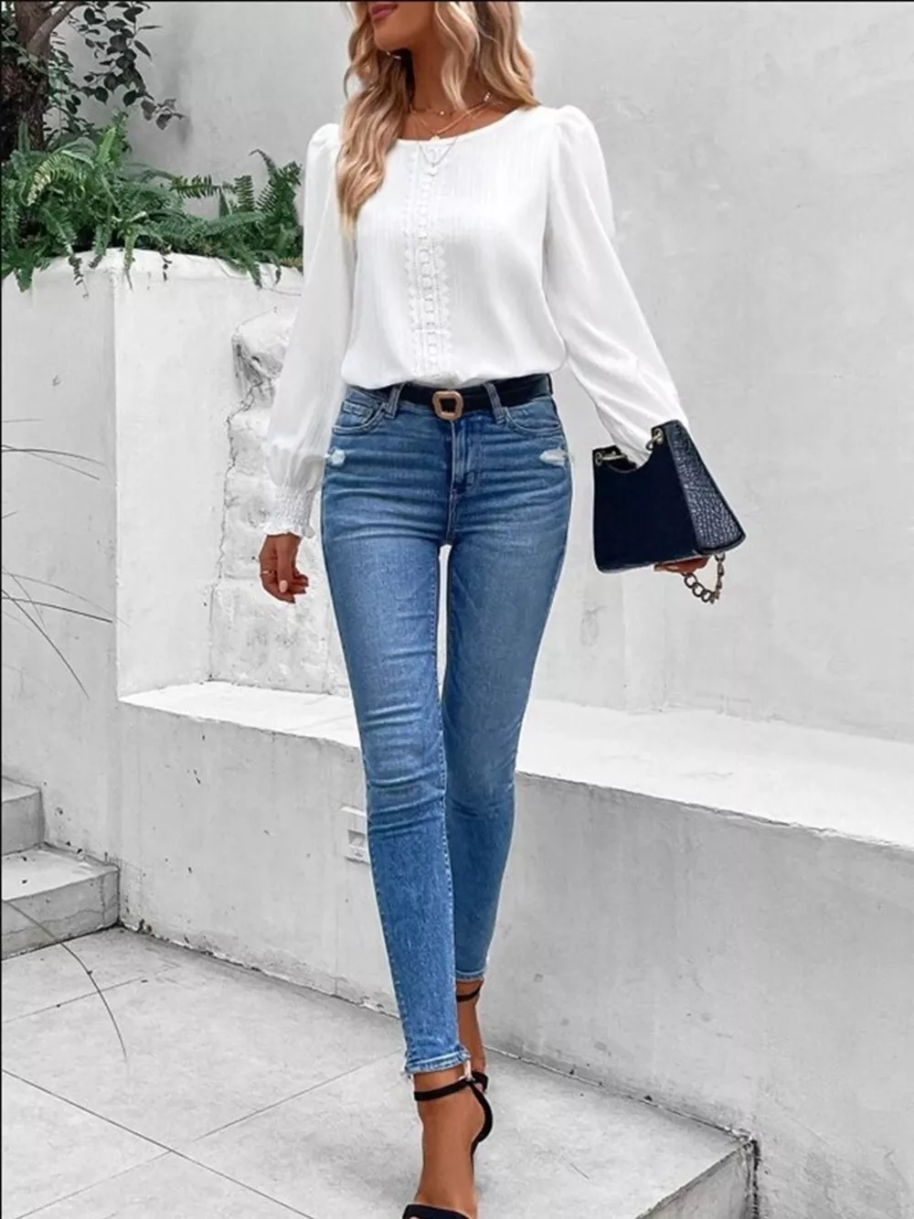 Lace Trim Long Sleeve Blouse, image 8