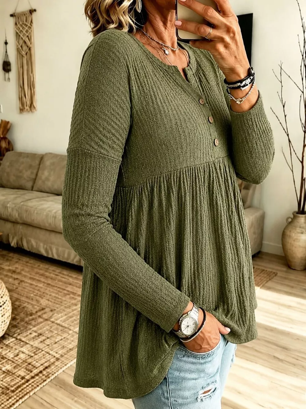 Button Detail Knitted Casual Top, image 7
