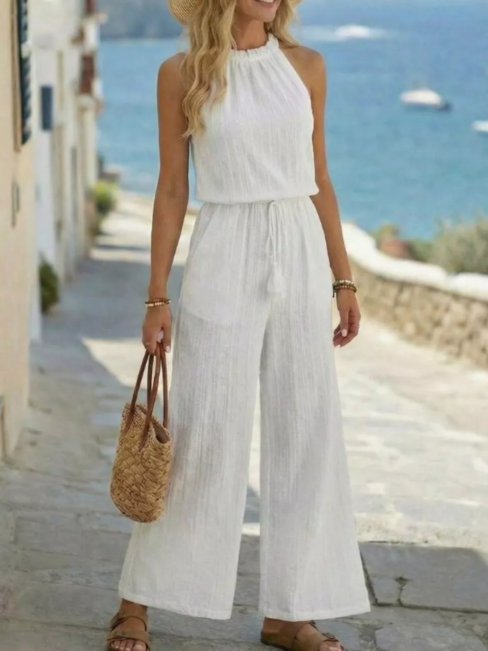 Full Size Tassel Sleeveless Wide Leg Jumpsuit Plus Size, image 4