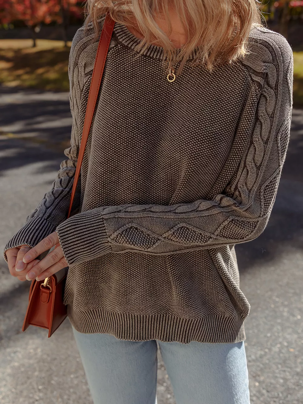 Contrast Cable Knit Sleeve Casual Sweater, image 9