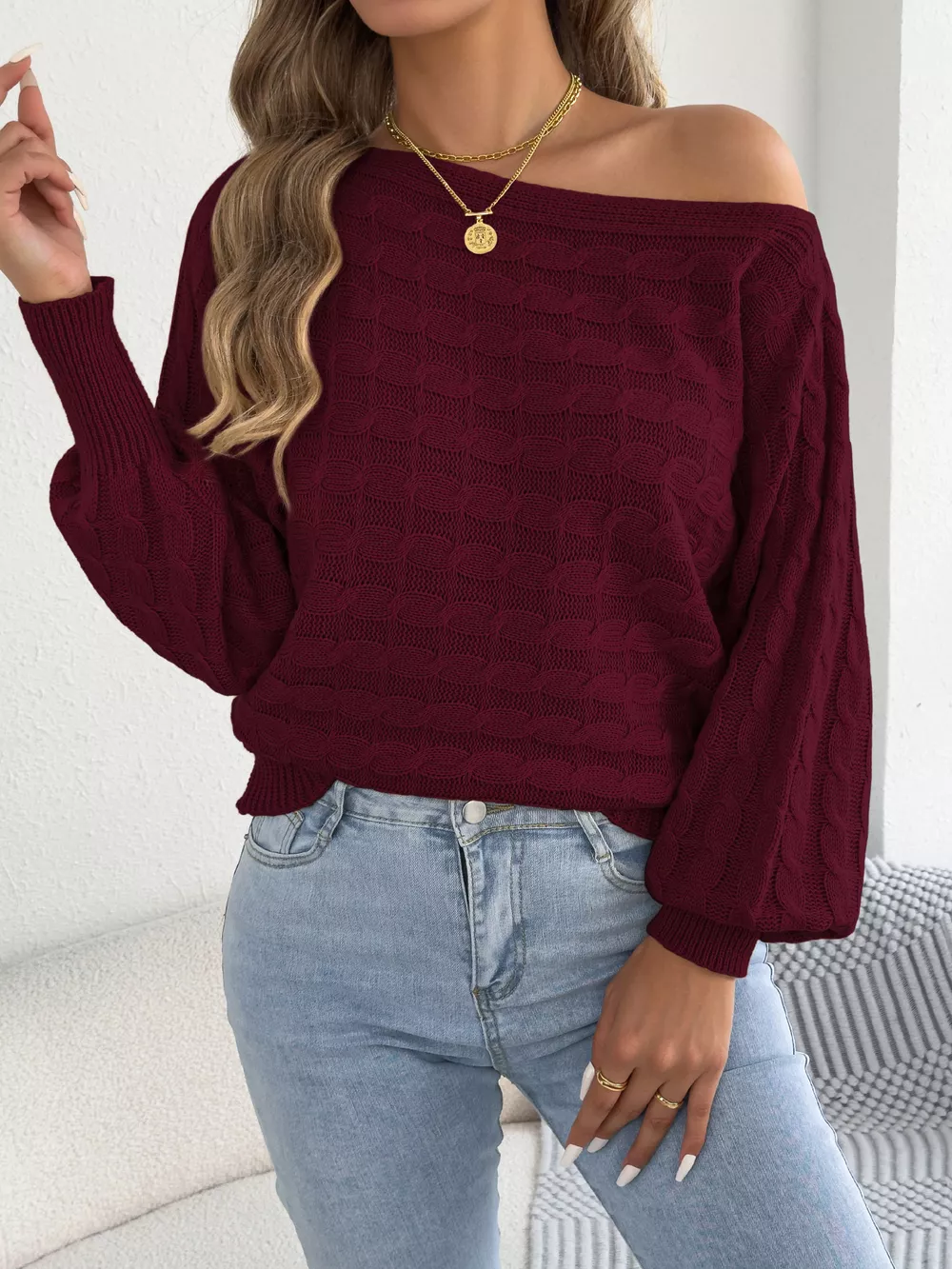 Cable Knit Boat Neck Sweater, image 15