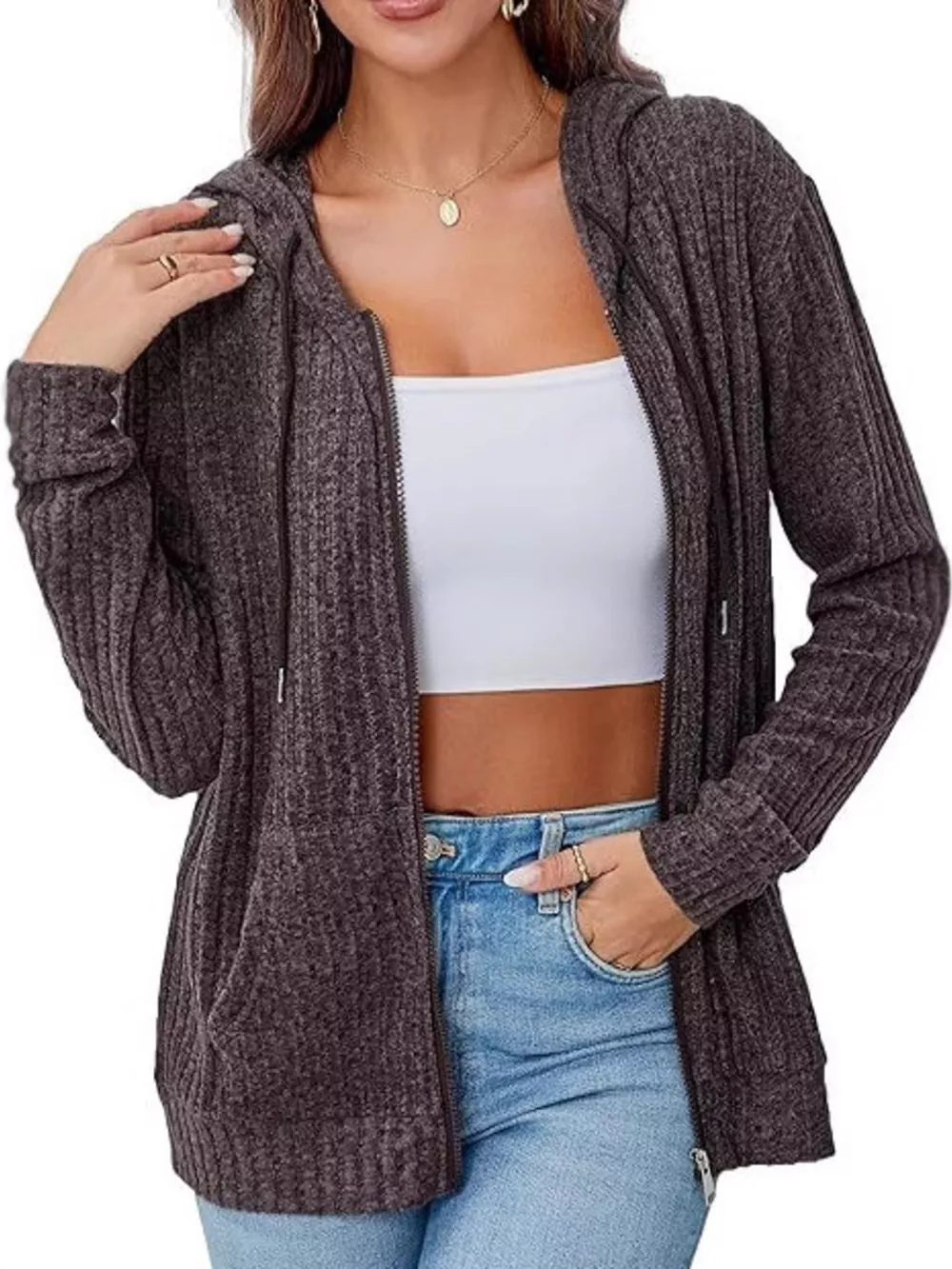 Ribbed Zip Up Hooded Outerwear, image 12