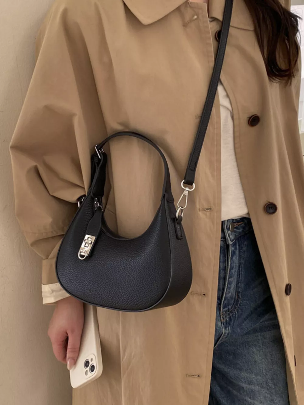 Leather Crescent Crossbody Bag, image 3